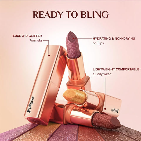 Pilgrim Glitter Lipstick with Vitamin E & Olive Oil - Royal Noor, 4.2g - Image 7