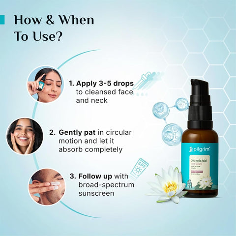 Pilgrim 2% Kojic Acid Face Serum - With 1% Alpha Arbutin & Korean White Lotus - 30ml - Image 5