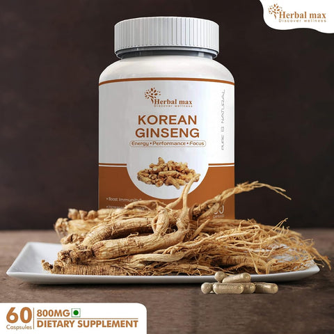 Herbal Max Korean Ginseng Supplement - 800mg - 60 Veg Capsules - Image 2