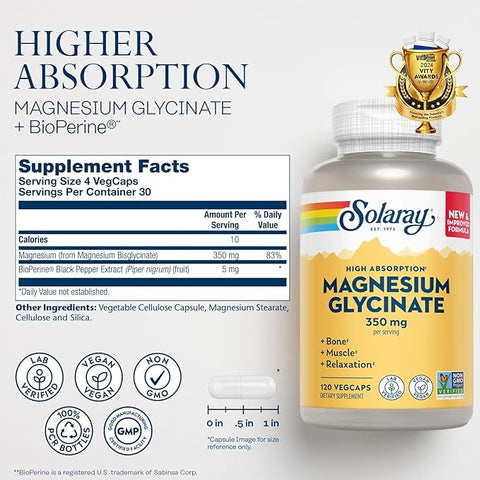 Solaray Magnesium Glycinate 350mg 120's