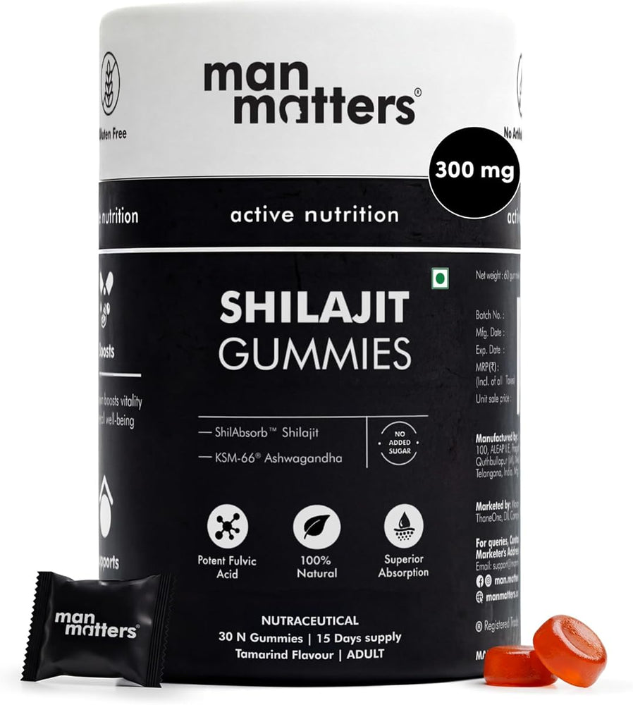 Man Matters Pure Himalayan Shilajit Gummies with KSM-66 Ashwagandha, 60 Gummies