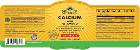 Sunshine Nutrition Calcium with Vitamin D3 - Gluten-Free Tablets, 100 Count - Image 2