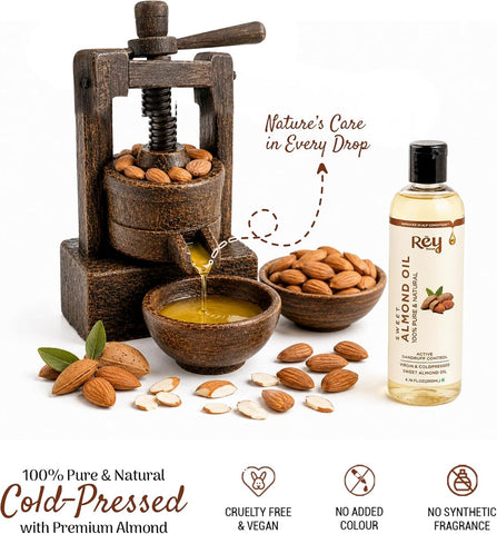 ReyNaturals Sweet Almond Oil - Virgin & Cold Pressed, 200ml - Image 8