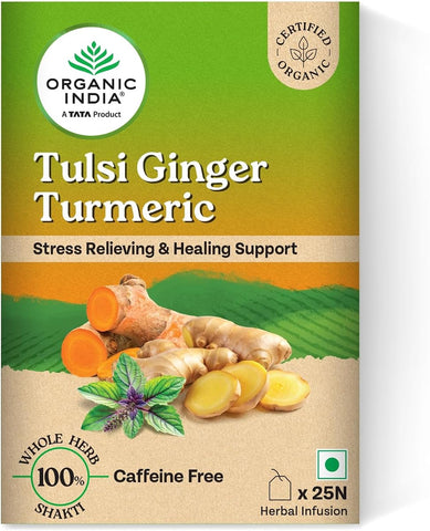 ORGANIC INDIA Tulsi Ginger Turmeric Herbal Tea - 25 Tea Bags
