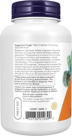 NOW Foods Magnesium Glycinate - Chelated for Absorption, 100 mg, 180 Tablets - Image 3
