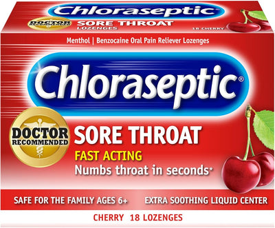 Chloraseptic Sore Throat Lozenges Cherry with Liquid Center - Benzocaine, 18 Lozenges