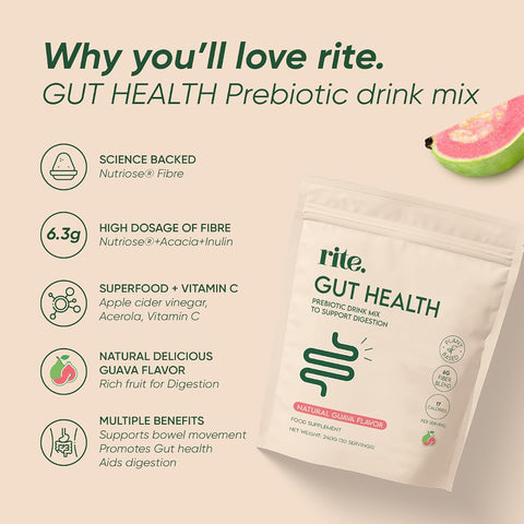 Rite Gut Health Prebiotic Powder - Guava Flavour, 30 Sachets - Image 4