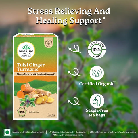 ORGANIC INDIA Tulsi Ginger Turmeric Herbal Tea - 25 Tea Bags - Image 5