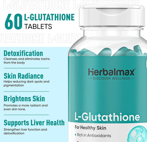 Herbal Max L-Glutathione 100 mg Tablets - Plant-Based Beauty Supplement - 60 Count - Image 3