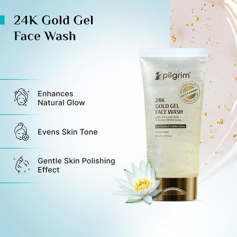Pilgrim 24K Gold Gel Face Wash with Korean White Lotus & Lactic Acid - 80ml - Image 3