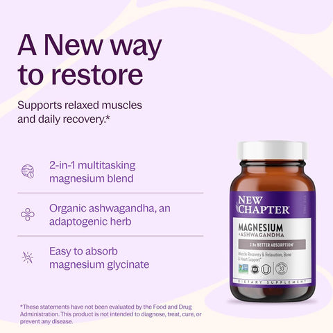 New Chapter Magnesium + Ashwagandha Supplement - 30 Capsules - Image 2