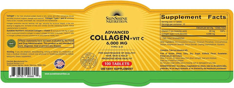 Sunshine Nutrition Advanced Collagen + Vitamin C - Tablets - 100 Count - Image 2