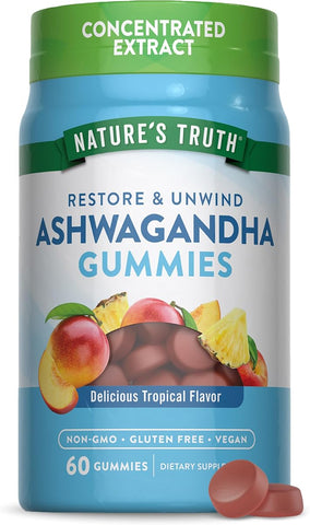 Nature's Truth Ashwagandha Gummies - Vegan, Non-GMO, Gluten-Free - 60 Tropical Flavor Gummies