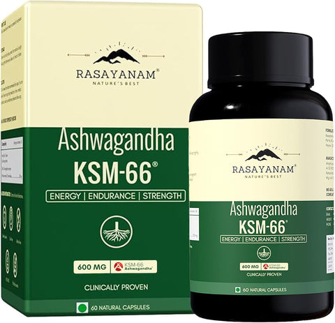 Rasayanam Ashwagandha KSM-66 Capsules - 500mg, 60 Count