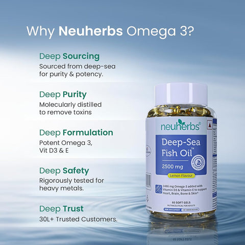 Neuherbs Deep Sea Fish Oil Softgels - Omega 3, Triple Strength 2500 Mg, Lemon Flavour - 60 Count - Image 6