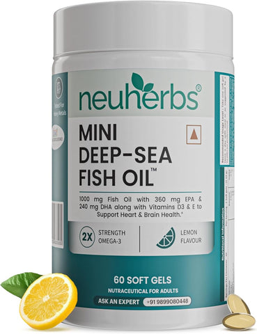 Neuherbs Mini Deep Sea Fish Oil Omega 3 with Lemon Flavour - 1000mg, 60 Softgels