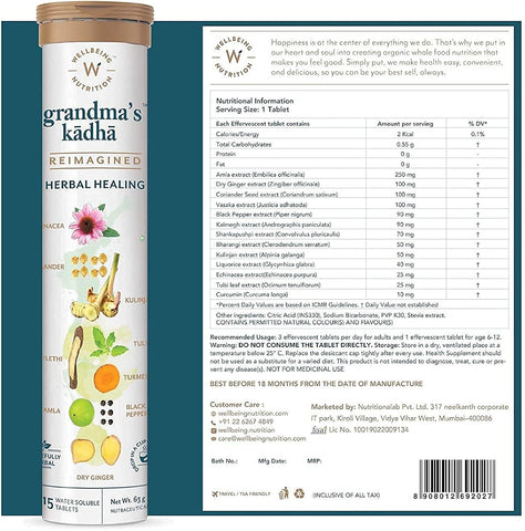 Wellbeing Nutrition Grandma's Kadha - Ayurvedic Effervescent Tablets, 90 Tablets - Image 8