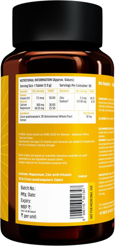 HK Vitals Calcium Magnesium & Zinc (90 Tablets) | With Vitamin D3, Calcium Supplement For Women And Men | For Bone Health & Joint Support
