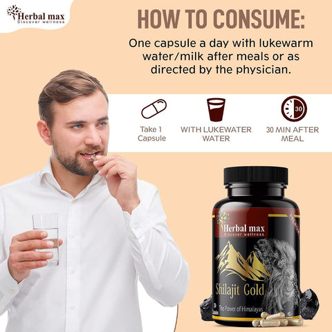 Herbal Max Herbal & Ayurvedic Shilajit Gold Extract Capsules - 800mg, 30 Count, Pack of 3 - Image 6