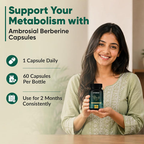 Ambrosial Berberine HCL Capsules - Herbal Diabetes Care, 500mg, 60 Count