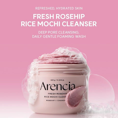 Arencia Fresh Rosehip Brightening Rice Mochi Face Cleanser - Exfoliating & Moisturising - 120g - Image 2