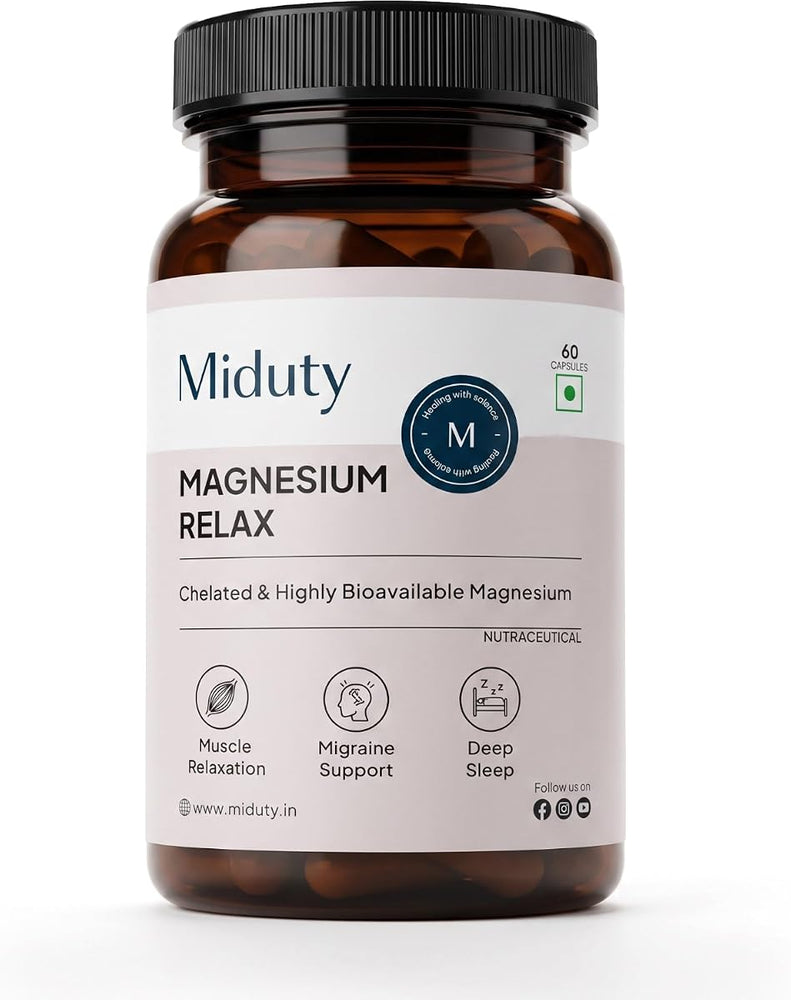 Miduty Chelated Magnesium Bisglycinate with Vitamin B6 - High Absorption 60 Veg Capsules