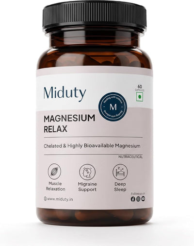 Miduty Chelated Magnesium Bisglycinate with Vitamin B6 - High Absorption 60 Veg Capsules