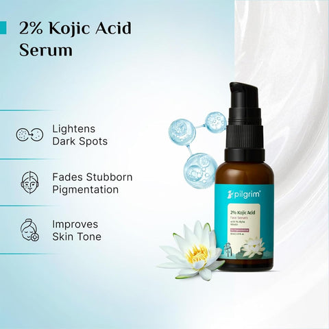 Pilgrim 2% Kojic Acid Face Serum - With 1% Alpha Arbutin & Korean White Lotus - 30ml - Image 3