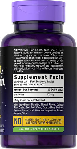 Carlyle Fast Dissolve Melatonin 12 Mg 300 Tablets