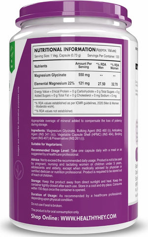HealthyHey Nutrition Magnesium Glycinate - High Absorption, 550mg - 120 Capsules - Image 8