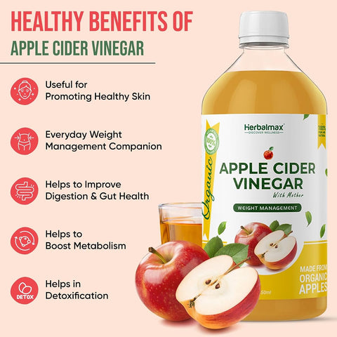 Herbal Max Unfiltered Apple Cider Vinegar - Raw, With The Mother - 450mL - Image 3