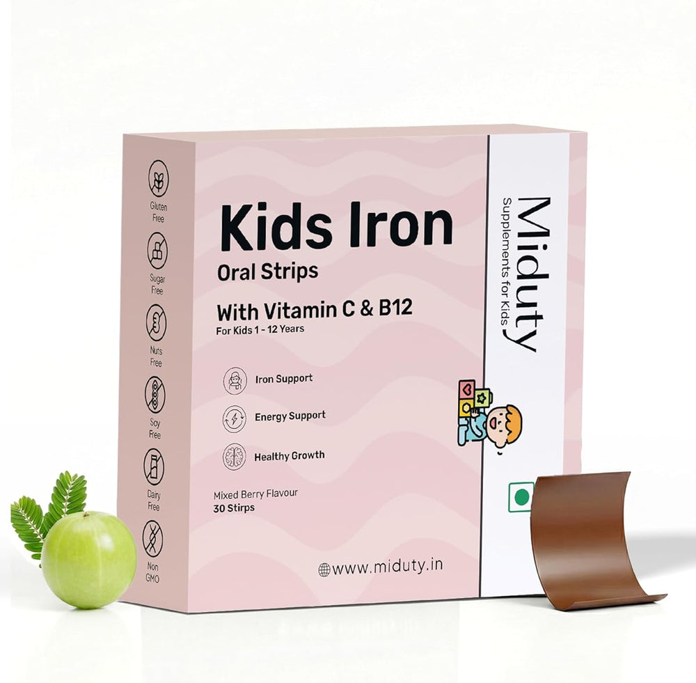 Miduty Kids Iron Strips - Iron + Vitamins C & B12 - 30 Oral Strips