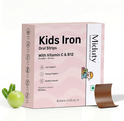Miduty Kids Iron Strips - Iron + Vitamins C & B12 - 30 Oral Strips
