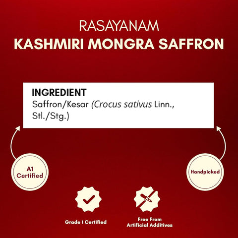 Rasayanam Kashmiri Mongra Saffron - Grade 1, Handpicked from Pampore - 1 Gram - Image 8