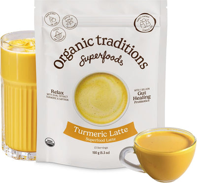 Organic Traditions Turmeric Latte with Saffron & Probiotics - Instant Powder, 150g
