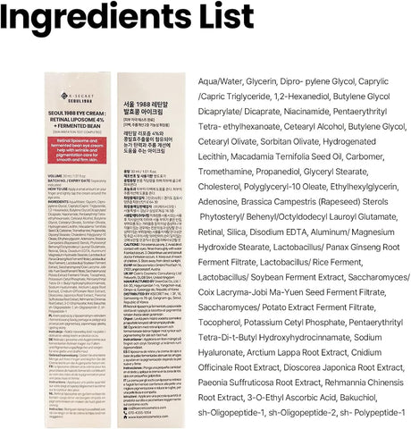 K-SECRET SEOUL 1988 Retinal Eye Cream - Advanced Retinal Liposome 4% & Fermented Bean - 30ml - Image 8