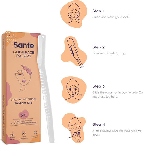 Sanfe Glide Face Razor - Stainless Steel Blade, Pain-Free Facial Hair Removal, 3 Units - Image 6