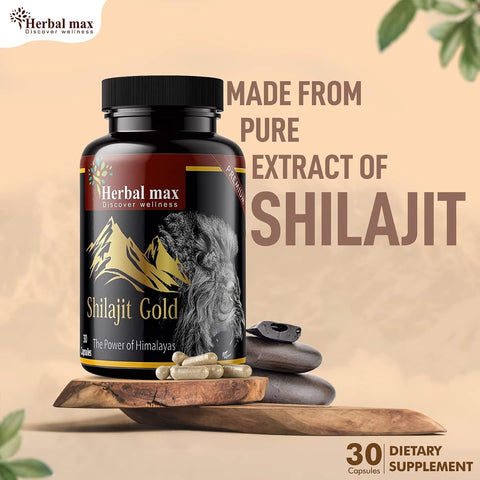 Herbal Max Herbal & Ayurvedic Shilajit Gold Extract Capsules - 800mg, 30 Count, Pack of 3 - Image 2