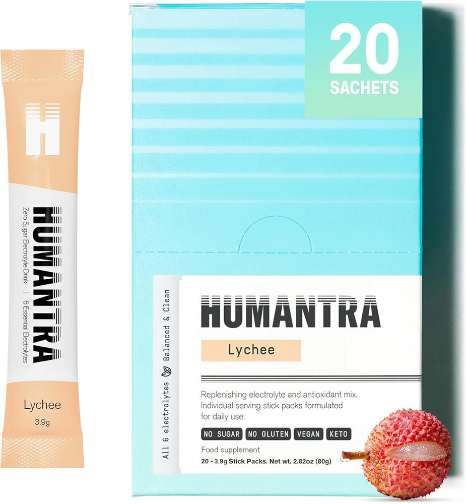 Humantra Electrolyte Powder - Lychee Flavour, No Sugar, 20 Sachets