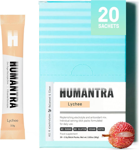 Humantra Electrolyte Powder - Lychee Flavour, No Sugar, 20 Sachets