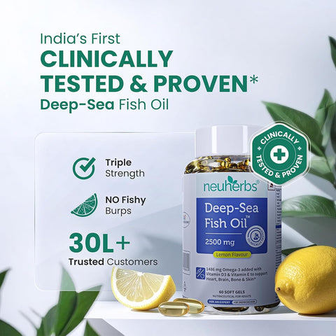 Neuherbs Deep Sea Fish Oil Softgels - Omega 3, Triple Strength 2500 Mg, Lemon Flavour - 60 Count - Image 8