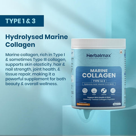 Herbal Max Marine Collagen Powder with Hyaluronic Acid, Vitamins C & E, Biotin - 240g - Image 5