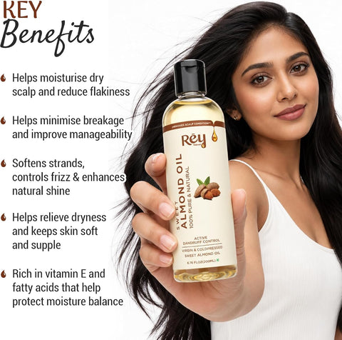 ReyNaturals Sweet Almond Oil - Virgin & Cold Pressed, 200ml - Image 3