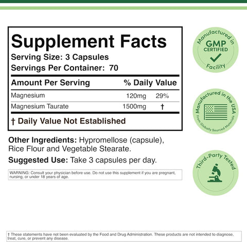 Double Wood Magnesium Taurate Capsules - Vegan, 1500mg, 210 Count - Image 2