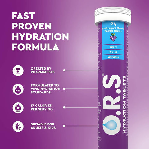 ORS Hydration Electrolyte Tablets - Vegan, Low-Calorie, Blackcurrant - 24 Pack - Image 2