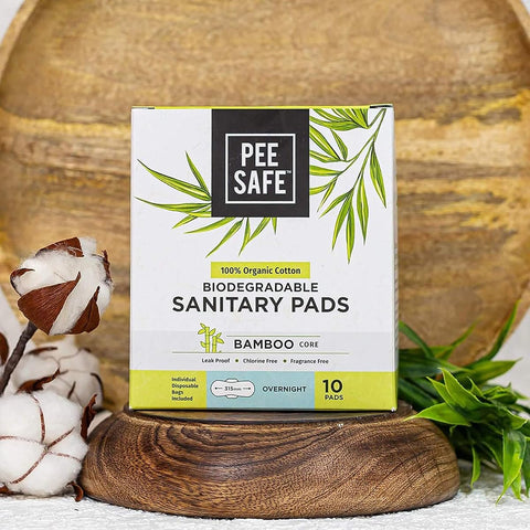 Pee Safe Overnight Biodegradable Sanitary Pads - 100% Organic Cotton & Bamboo, 10 Pads - Image 3