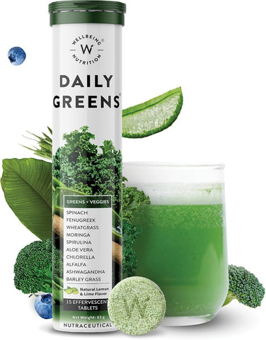 Wellbeing Nutrition Daily Greens Effervescent Tablets - Organic Collagen Builder & Multivitamin, 30 Tablets - Image 2