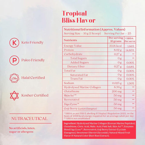 Wellbeing Nutrition Beauty Supplement - Marine Collagen Peptides, Tropical Bliss, 250g - Image 6
