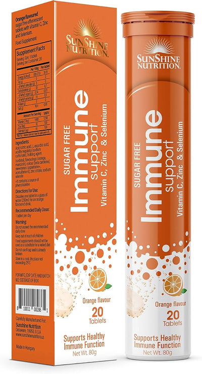 Sunshine Nutrition Immune Support Effervescent Tablets - Vitamin C, Zinc, Selenium, 20 Count