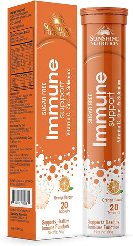 Sunshine Nutrition Immune Support Effervescent Tablets - Vitamin C, Zinc, Selenium, 20 Count
